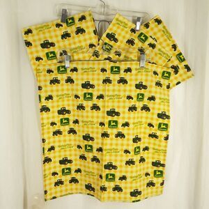 Unused, 4 John Deere Cloth Napkins 21" x 21" Square, yellow green tractor fabric